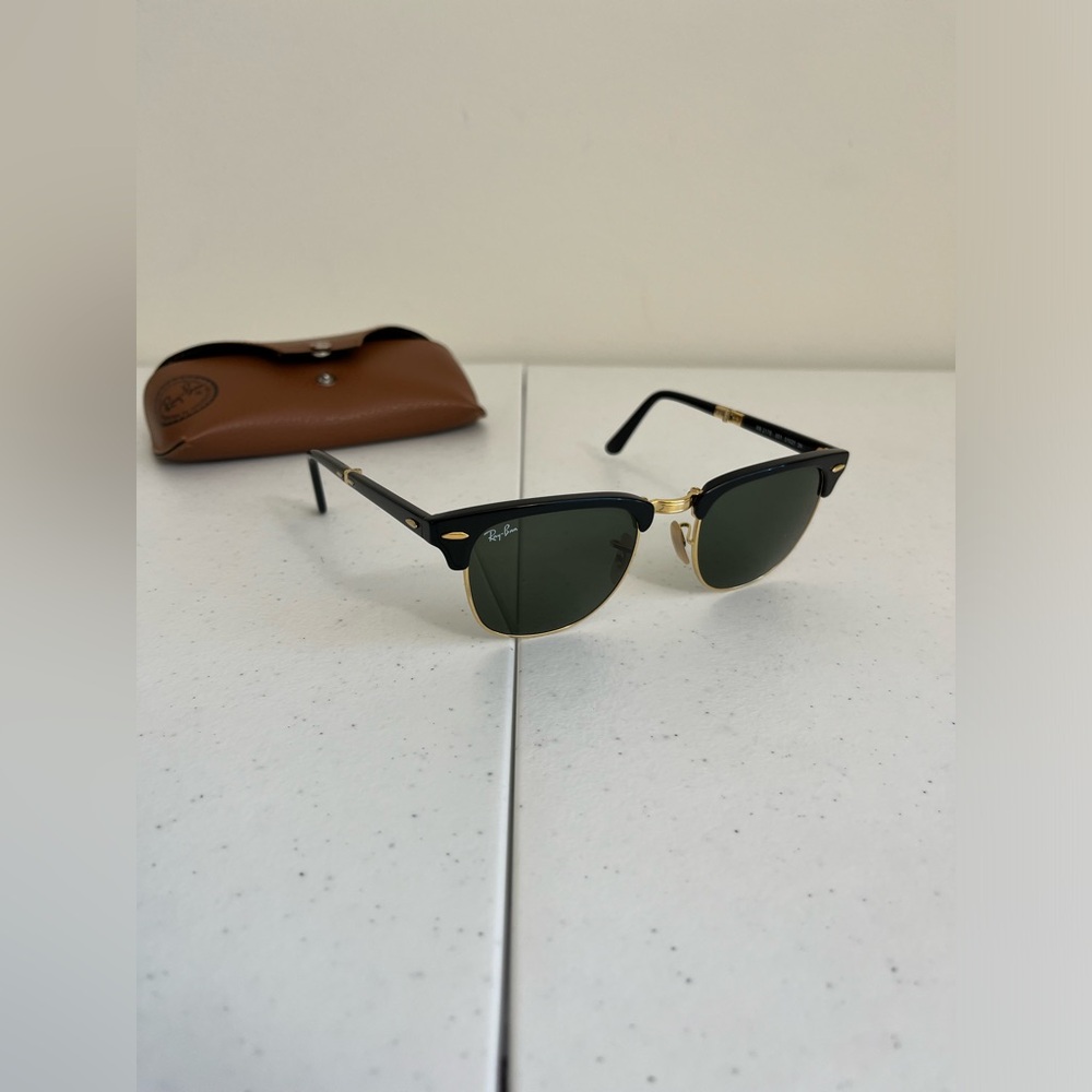 Ray-Ban Clubmaster Folding Sunglasses, Black & Gold, RB2176 901 51-21 Unisex